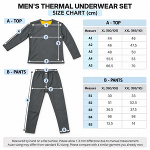 Größentabelle des Herren-Thermosets – XL (180/105) und XXL (185/110)