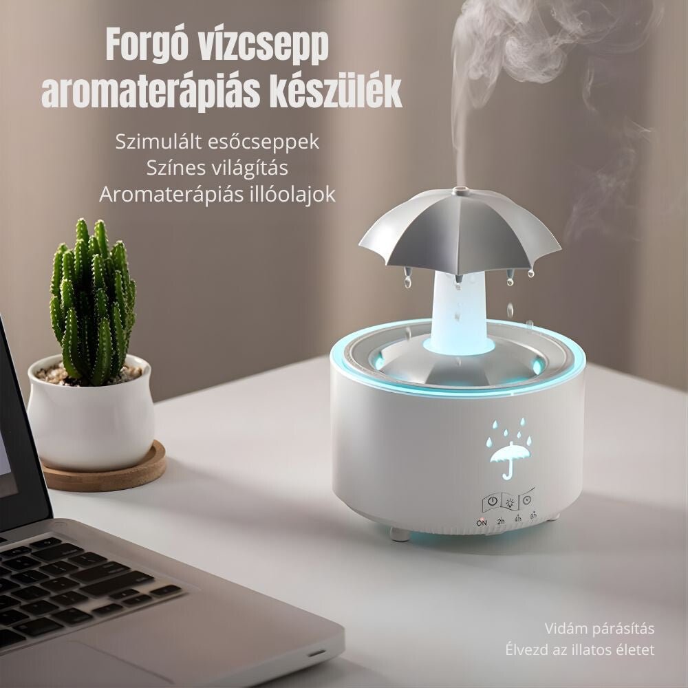 Forgó Esernyő Aromadiffúzor Esőcsepp Hatással – 7 Színű LED Hangulatvilágítással, Időzítővel és Automatikus Kikapcsolással - BShopyX0024I4ZMN_3