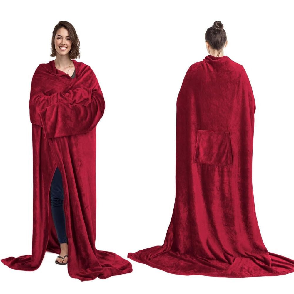 Hordható Pléd Kéznyílással és Zsebbel – Extra Puha Kivitel, Bordó - BShopyB09CYMWRP5_1