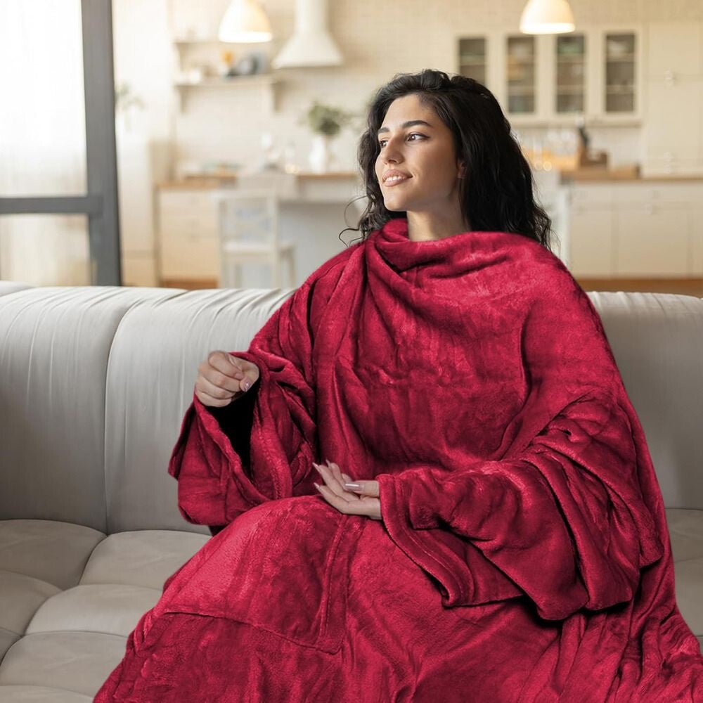 Hordható Pléd Kéznyílással és Zsebbel – Extra Puha Kivitel, Bordó - BShopyB09CYMWRP5_4