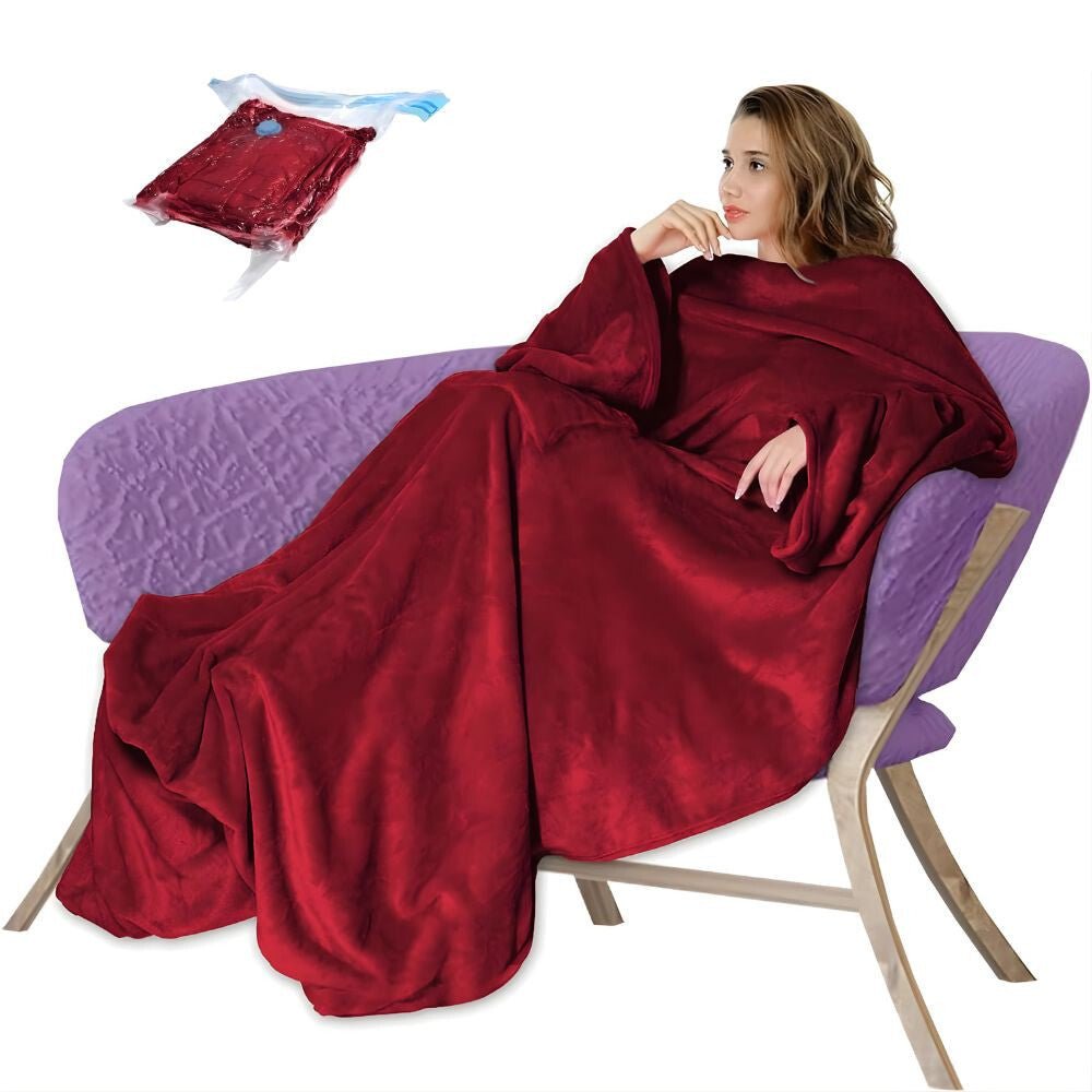 Hordható Pléd Kéznyílással és Zsebbel – Extra Puha Kivitel, Bordó - BShopyB09CYMWRP5_0