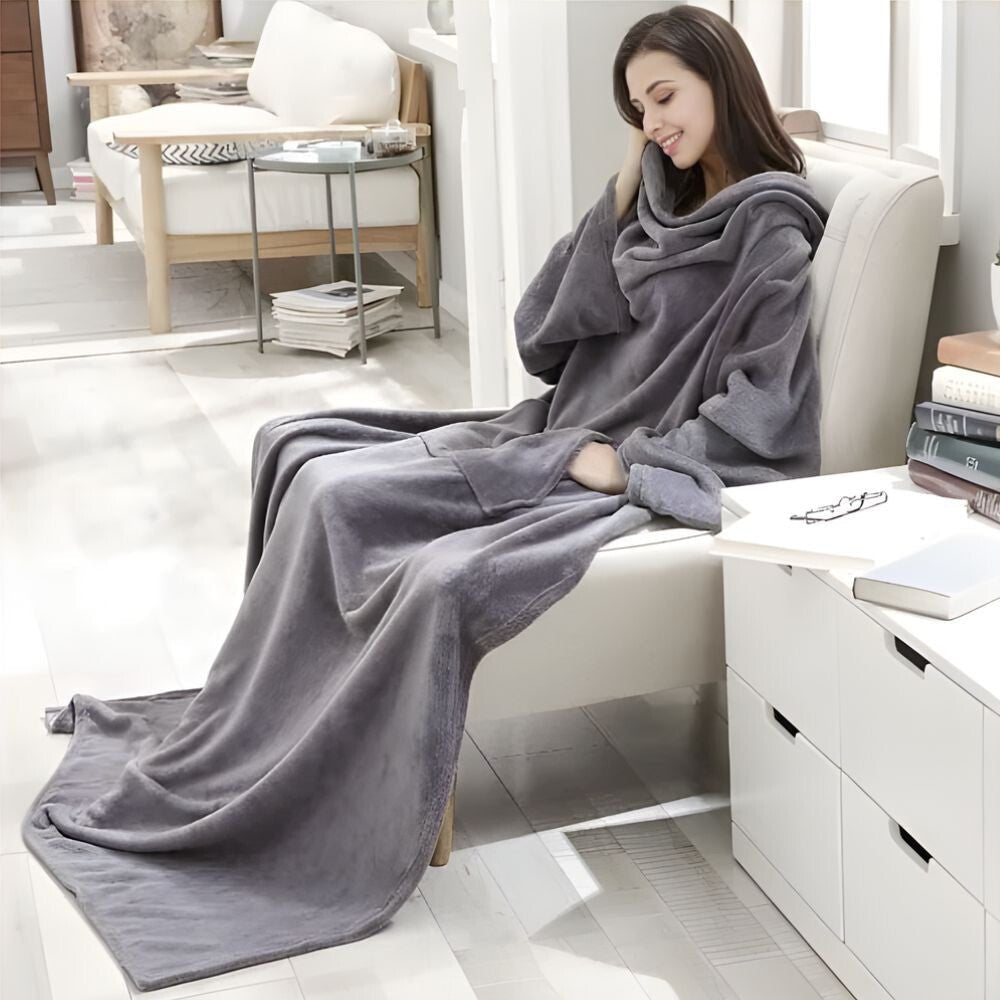 Hordható Pléd Kéznyílással és Zsebbel – Extra Puha Kivitel, Világosszürke - BShopyB0B9GPP74F_3