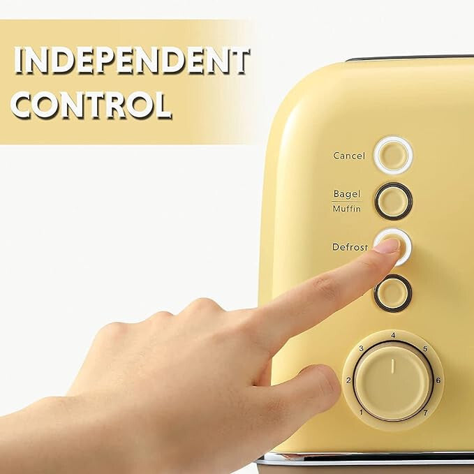 Buydeem DT640E Kenyérpirító – 4 szeletes, Citromsárga Retro Design