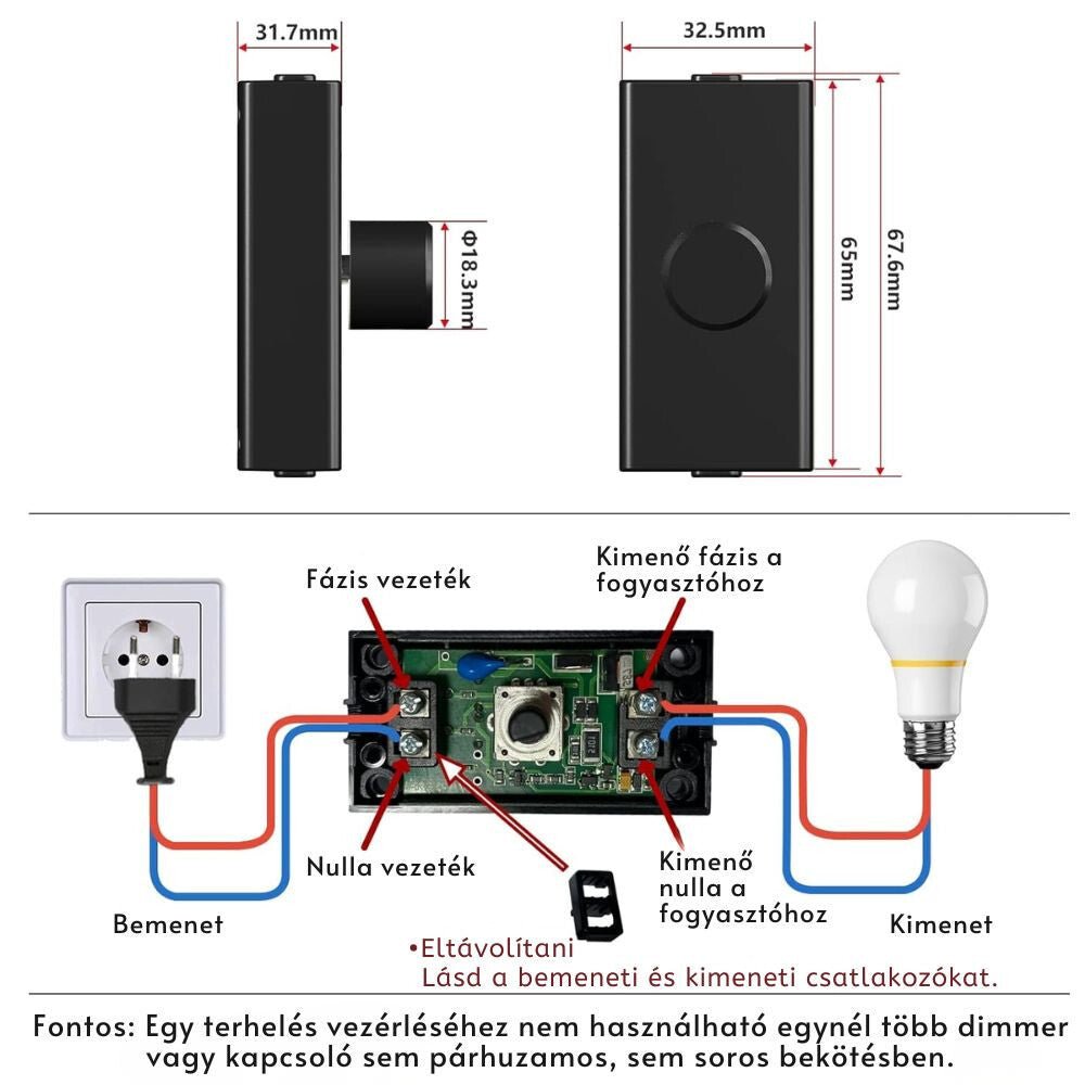 Kábelre Szerelhető LED Fényerőszabályzó (1–50W) – Dimmelhető LED és Halogén Lámpákhoz - BShopy