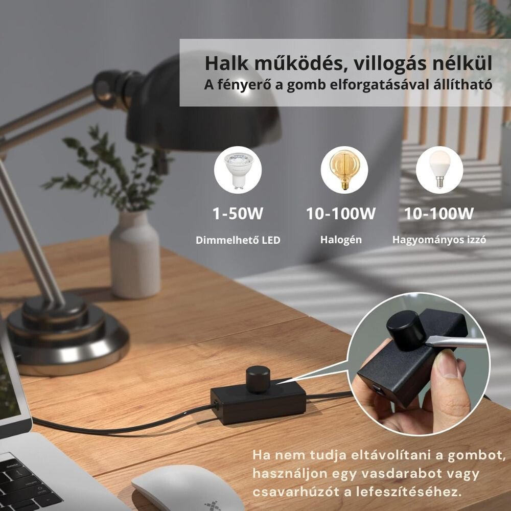 Kábelre Szerelhető LED Fényerőszabályzó (1–50W) – Dimmelhető LED és Halogén Lámpákhoz - BShopy