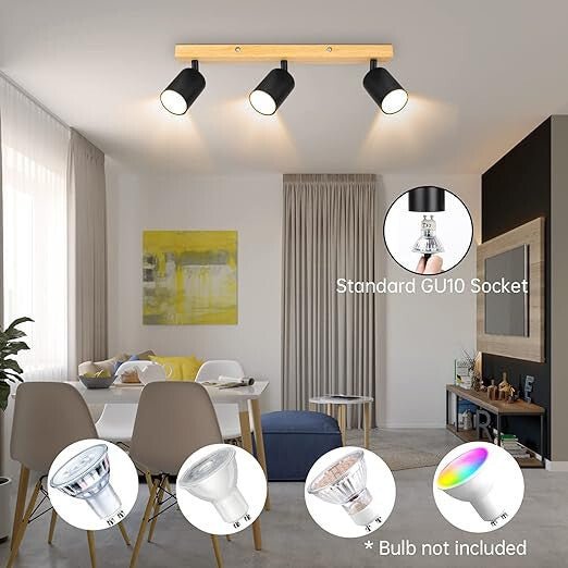 Kambo Forgatható, Állítható 3 Irányú LED Mennyezeti Spotlámpa (Fekete És Fa) - BShopy