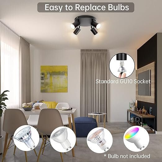 Ketom Forgatható, Állítható 4 Irányú GU10 LED Mennyezeti Sportlámpa (Fekete) - BShopy