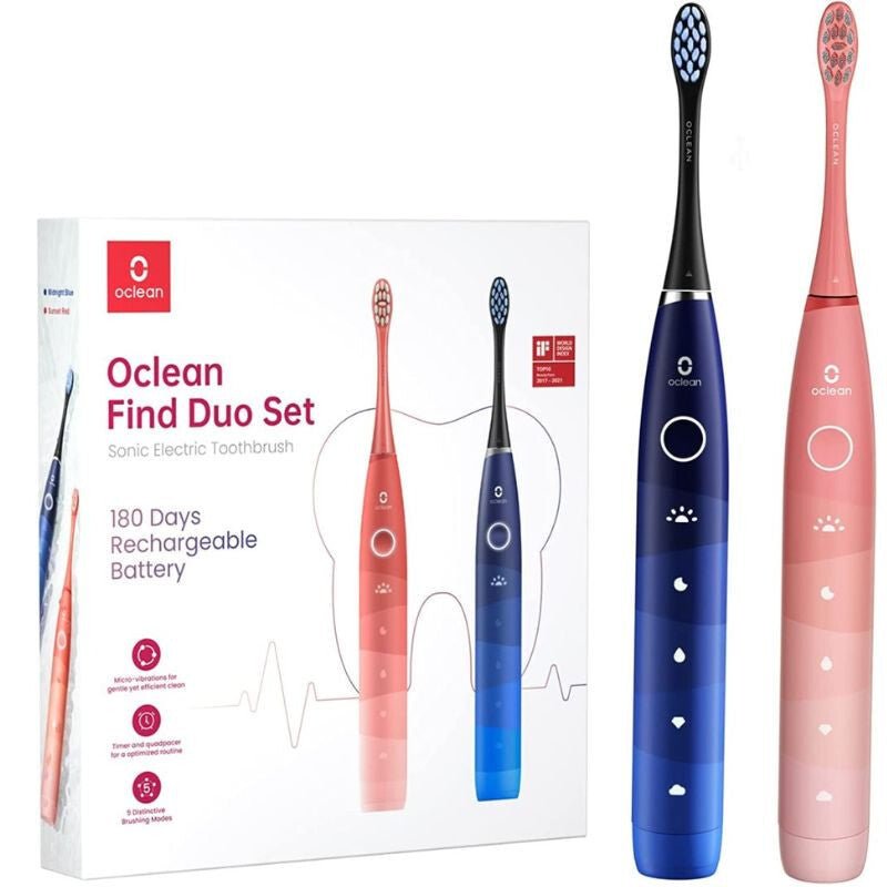 Oclean Find Duo Elektromos Fogkefe Szett â 2 Darabos, KĂ©k Ă©s Piros - BShopy