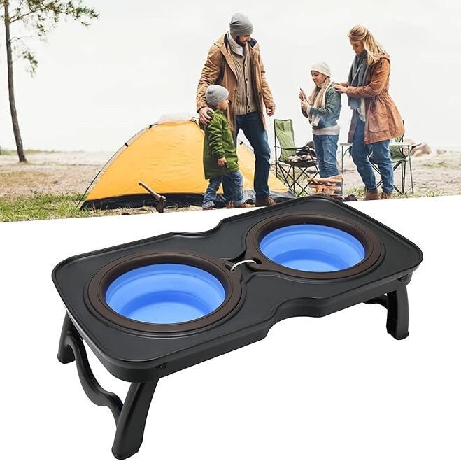 Összecsukható Hordozható Dupla Utazó Kisállat Etető Tál S (Fekete és Kék) - BShopyG5572 - POA9507652_4