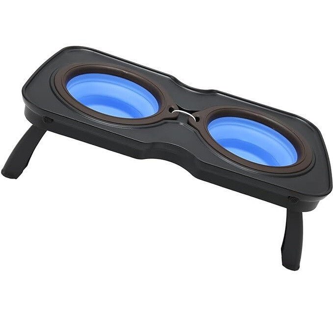 Összecsukható Hordozható Dupla Utazó Kisállat Etető Tál S (Fekete és Kék) - BShopyG5572 - POA9507652_1