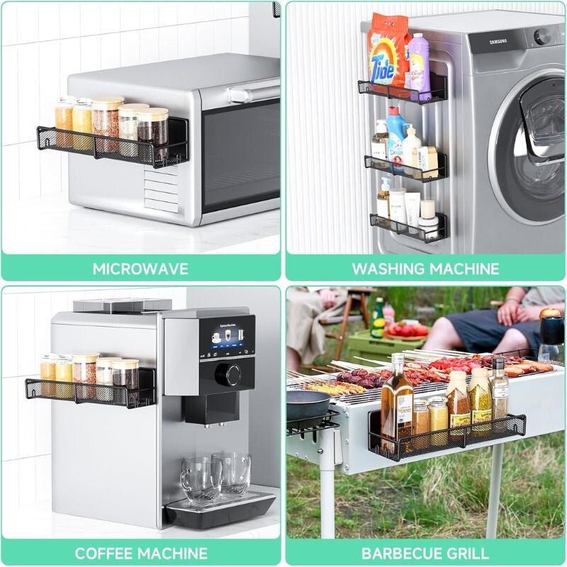 PKBD Fekete Mágneses Fűszertartó Készlet – 6 db Rozsdamentes Acél Polc Fúrás Nélkül - BShopyB0DCJJLV2X_6