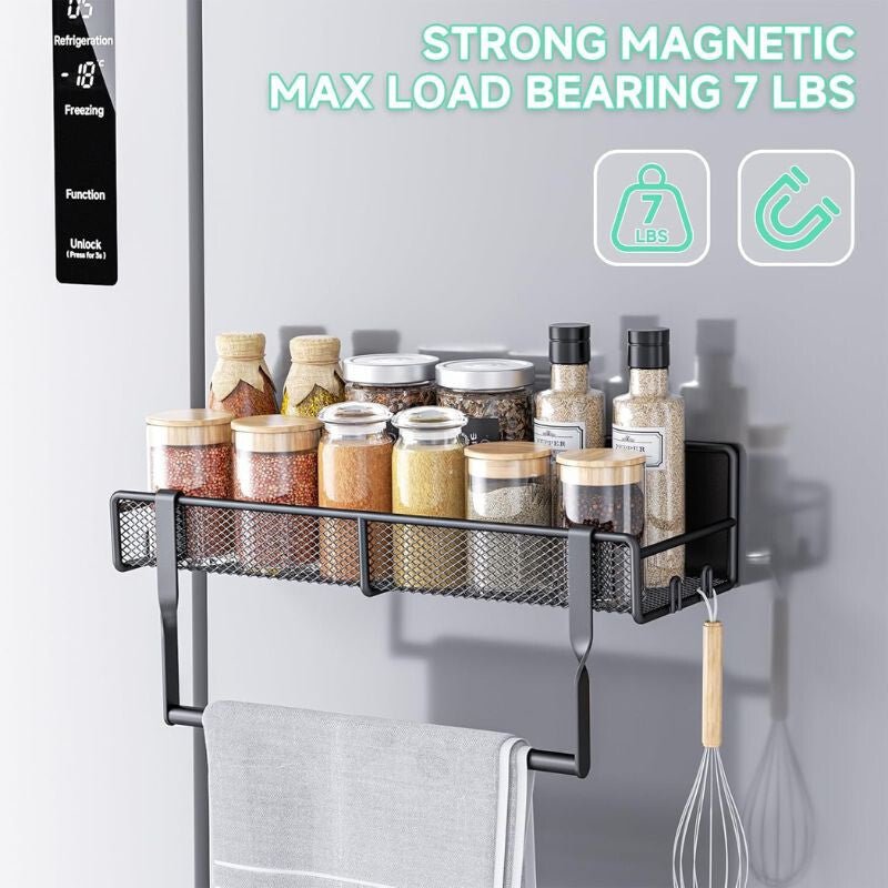 PKBD Fekete Mágneses Fűszertartó Készlet – 6 db Rozsdamentes Acél Polc Fúrás Nélkül - BShopyB0DCJJLV2X_4