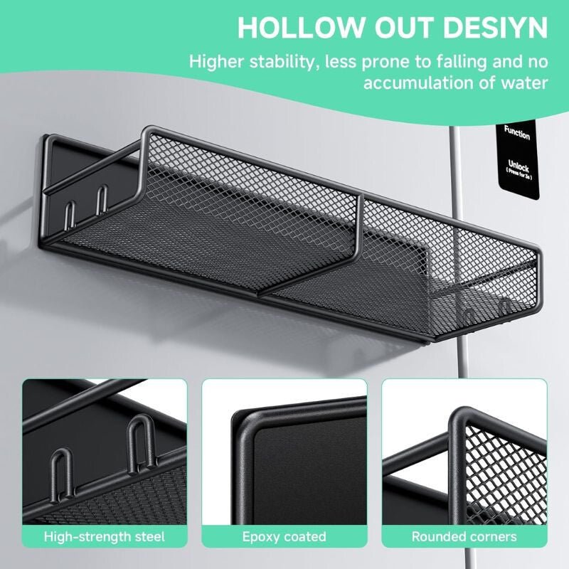 PKBD Fekete Mágneses Fűszertartó Készlet – 6 db Rozsdamentes Acél Polc Fúrás Nélkül - BShopyB0DCJJLV2X_5