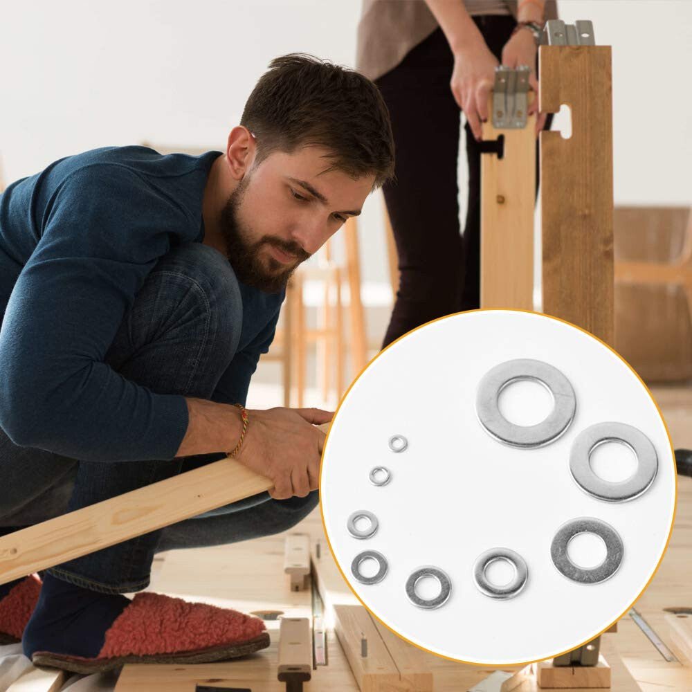 Rozsdamentes Acél Lapos Alátét Készlet - 684 darabos Szerelő Alátét Szett Tárolódobozban - BShopyX001BWSQKZ_3