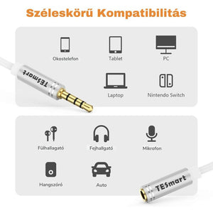 TESmart 3,5 mm - es TRRS Mikrofonos Fejhallgató Hosszabbító Kábel – Telefonhoz és PC - hez (2,5 m, Fehér) - BShopy