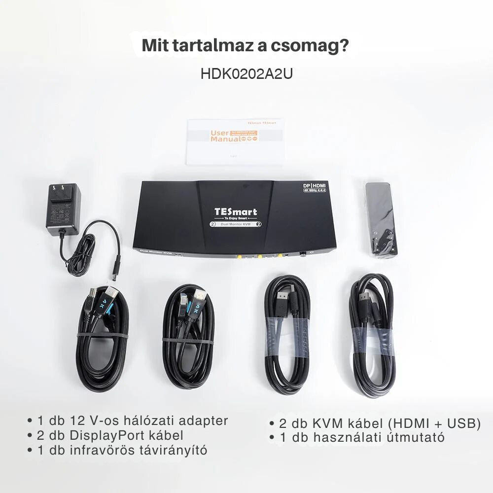 TESmart Dual Monitor KVM Switch – 2x2 (2 PC / 2 Monitor) HDMI + DisplayPort, 4K@60Hz, EDID, USB 3.0 - BShopy2 PC 2 monitor4K@60HzEDID emulációTESmart Dual Monitor KVM Switch – 2x2 (2 PC / 2 Monitor) HDMI + DisplayPort, 4K@60Hz, EDID, USB 3.0