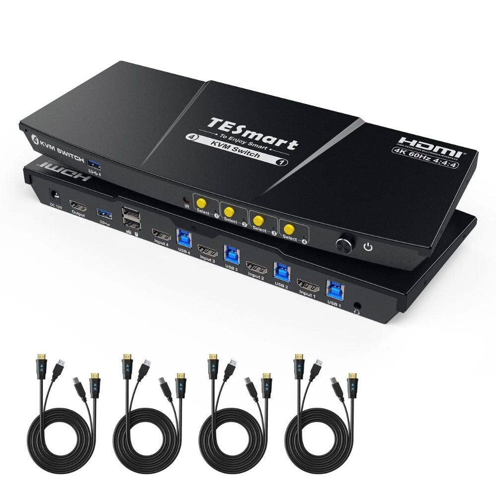 TESmart HDMI KVM Switch – 4x1 (4 PC / 1 Monitor), 4K@60Hz, EDID, USB 3.0 - BShopy4 PC 1 monitor4K@60HzEDID emulációTESmart HDMI KVM Switch – 4x1 (4 PC / 1 Monitor), 4K@60Hz, EDID, USB 3.0