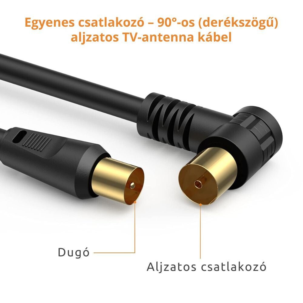 TESmart Koaxiális TV / SAT Kábel – Anya–Apa, 90° - os Csatlakozóval (Apa), RG59, Aranyozott, 75 Ohm, 7.5 m + Apa–Apa Koaxiális Toldó - BShopy7.5m75 Ohm90 fokos koax kábelX001A78MN7_5