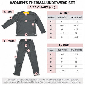 Größentabelle des Damen-Thermosets – XL (170/95) und XXL (175/100)