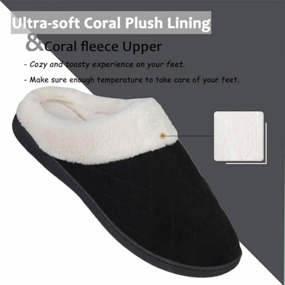 ULTRAIDEAS Memóriahabos Téli Mamusz – Fekete Mintás, 42–43 - as, Meleg Benti Papucs - BShopy42 - 43 méretcsúszásgátló talpfekete mamuszX00132PUG1_4