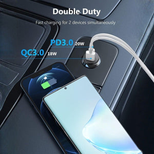 USB-C Kfz-Ladeadapter - 43W, Schnellladegerät mit 2 Anschlüssen für Handy und Tablet - BShopy