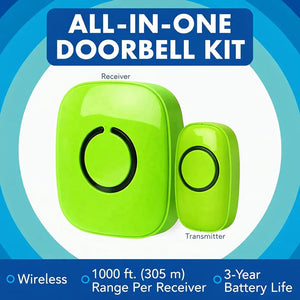 Vezeték Nélküli Ajtócsengő Szett – 1 Adó + 1 Vevő, 300 m Hatótáv, 52 Dallam, LED Jelzés, Elemes - BShopy