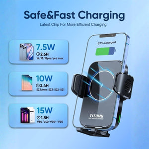 Yitumu A26 15 W Qi kabelloses Auto-Ladegerät mit Schnellladefunktion und 360° drehbarer Halterung – BShopy