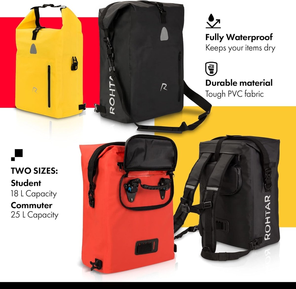 3 - az - 1 - ben Prémium Kerékpáros Táska – Hátizsák, Oldaltáska és Pannier egyben 18l - BShopy