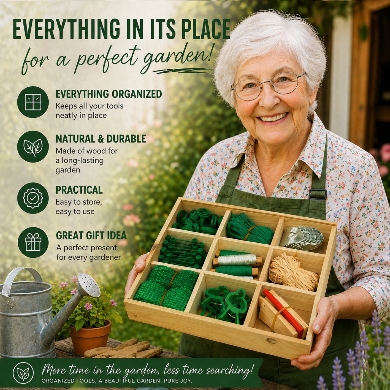 135-teiliges Gartensortiment – Im Holzgeschenkbox, mit Pflanzenmarkierern und Bindematerial