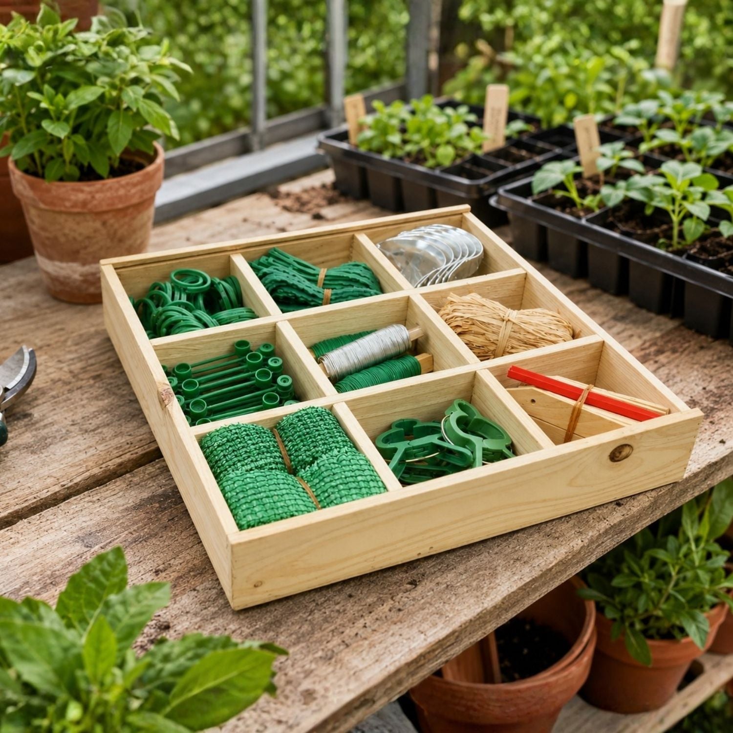 135-teiliges Gartensortiment – Im Holzgeschenkbox, mit Pflanzenmarkierern und Bindematerial