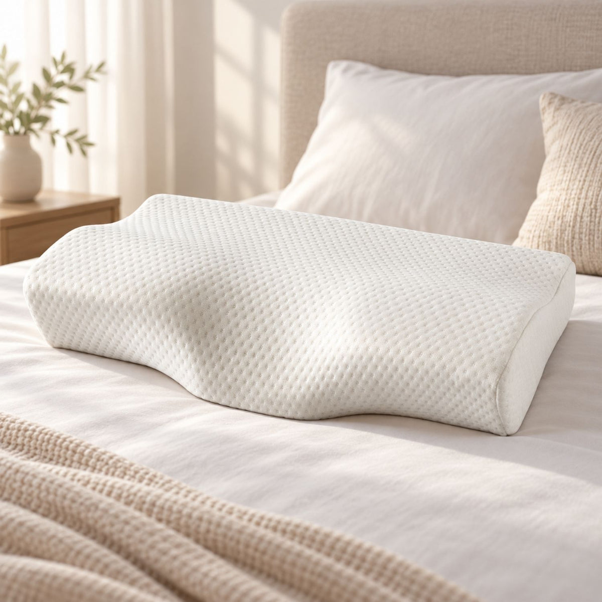 Blux Bequemes Memory-Schaum Kissen mit Waschbarem Bezug – 50×30×10/7 cm - Weiß