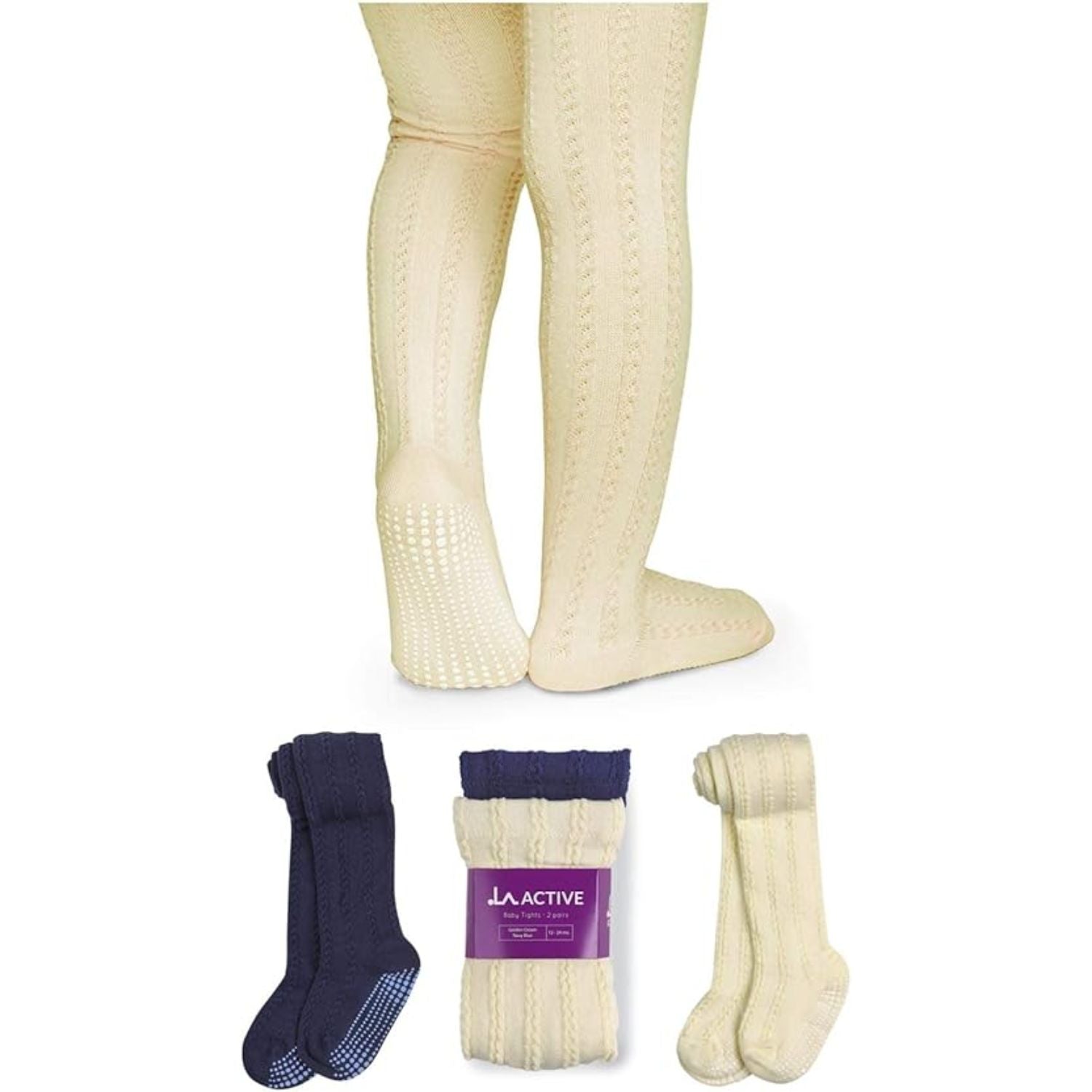 Gestrickte Kinderstrumpfhose mit Muster – weiche Baumwolle, rutschfeste Strumpfhose 2 Paar