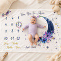 Ever Fairy Meilenstein Babydecke - Fleece, 150×100 cm, Lila mit Mond-Motiv