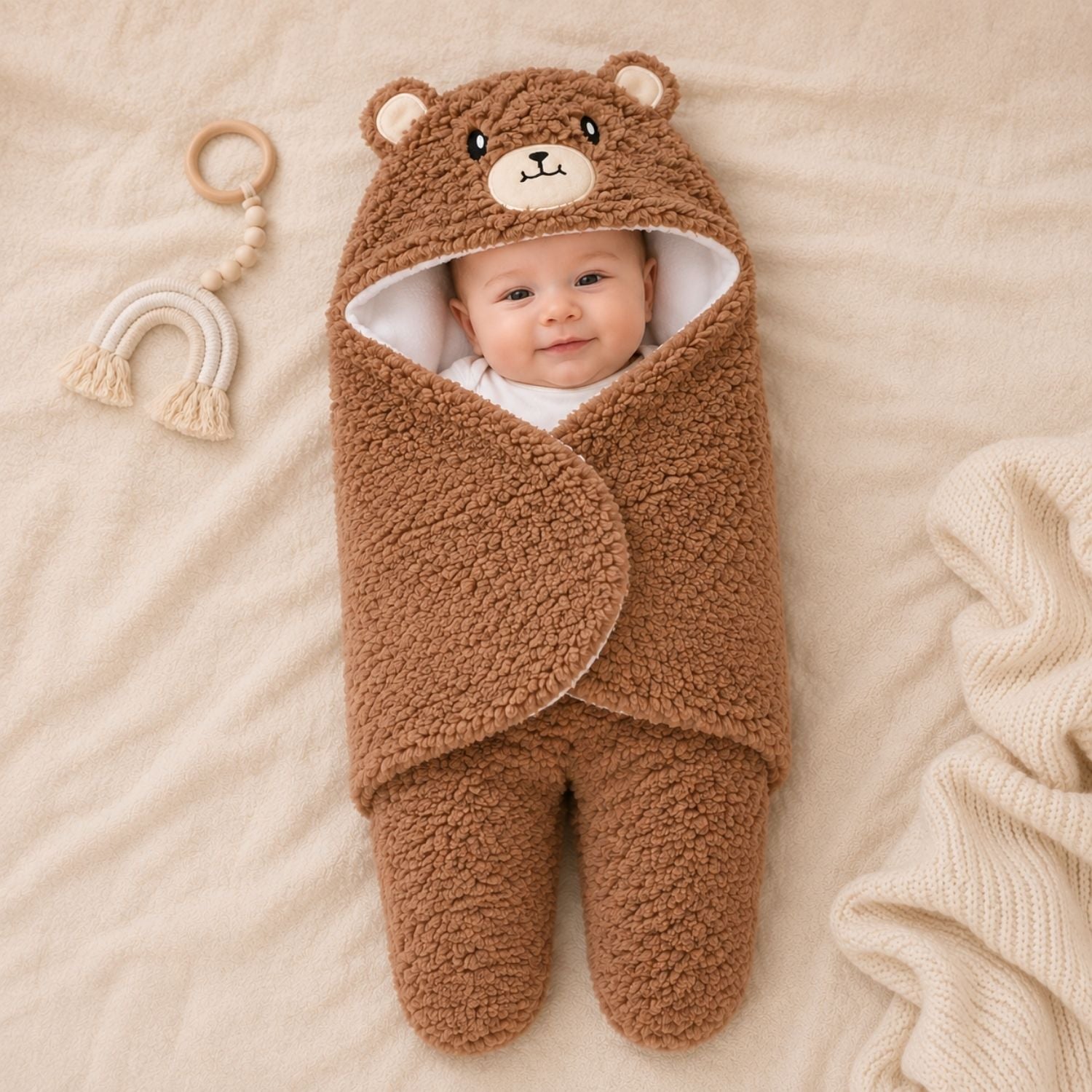Soarwg Baby-Pucksack für 0-6 Monate – Braun und Weiß, Weicher, Warmer Pucksack für Neugeborene