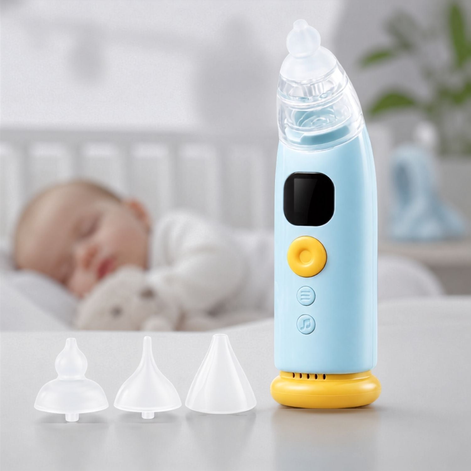Wiederaufladbarer Elektrischer Nasensauger – 3 Saugaufsätze, Musik und LED-Licht, Wasserdicht
