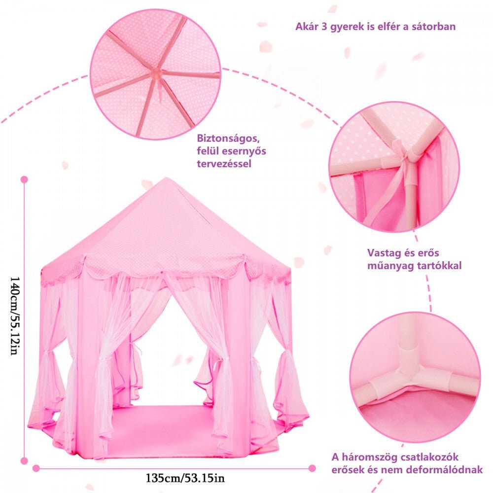 BDream Gyerek sátor, játszósátor beltérre és kültérre egyaránt, hercegnő rózsaszín ‎140 x 135 cm - BShopy