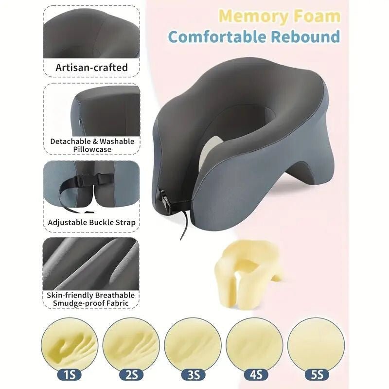 Blux Premium Reise-Nackenkissen in U-Form – bequem schlafen unterwegs - Schwarz - Blau - BShopy