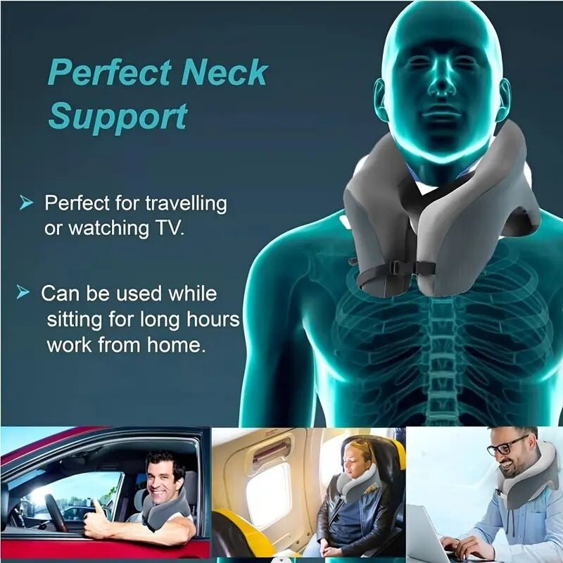 Blux Premium Reise-Nackenkissen in U-Form – bequem schlafen unterwegs - Schwarz - Blau - BShopy