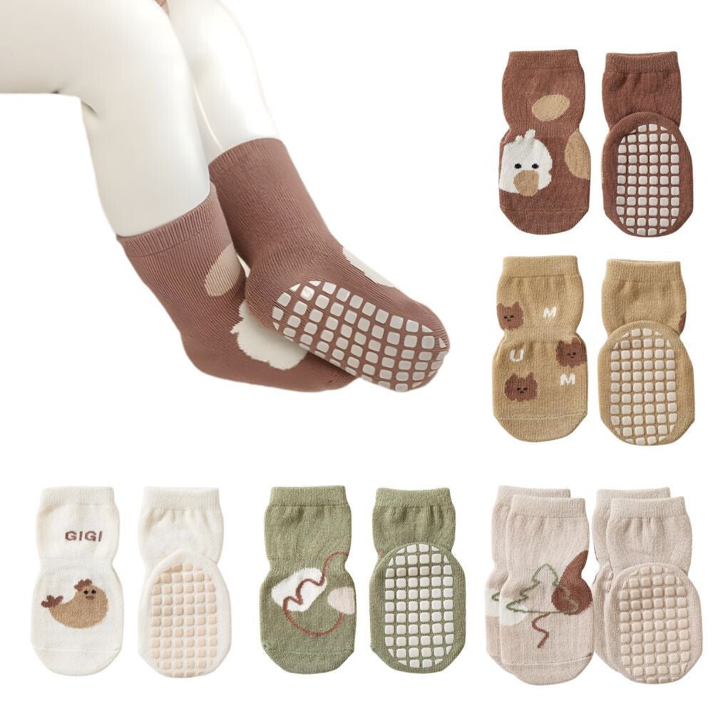 Csúszásmentes Pamut Baba Zokni Szett – 6 Pár Aranyos Mintájú Zokni Kisbabáknak (M) - BShopy