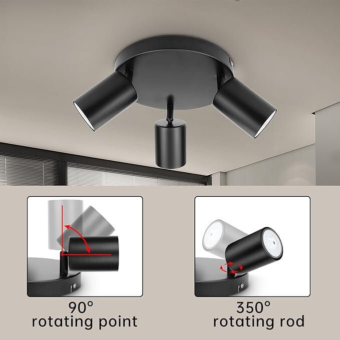 Dehobo Mennyezeti Spot Lámpa - 3 Irányú Beltéri Világítás, (Matt Fekete) - BShopy763043414455_2