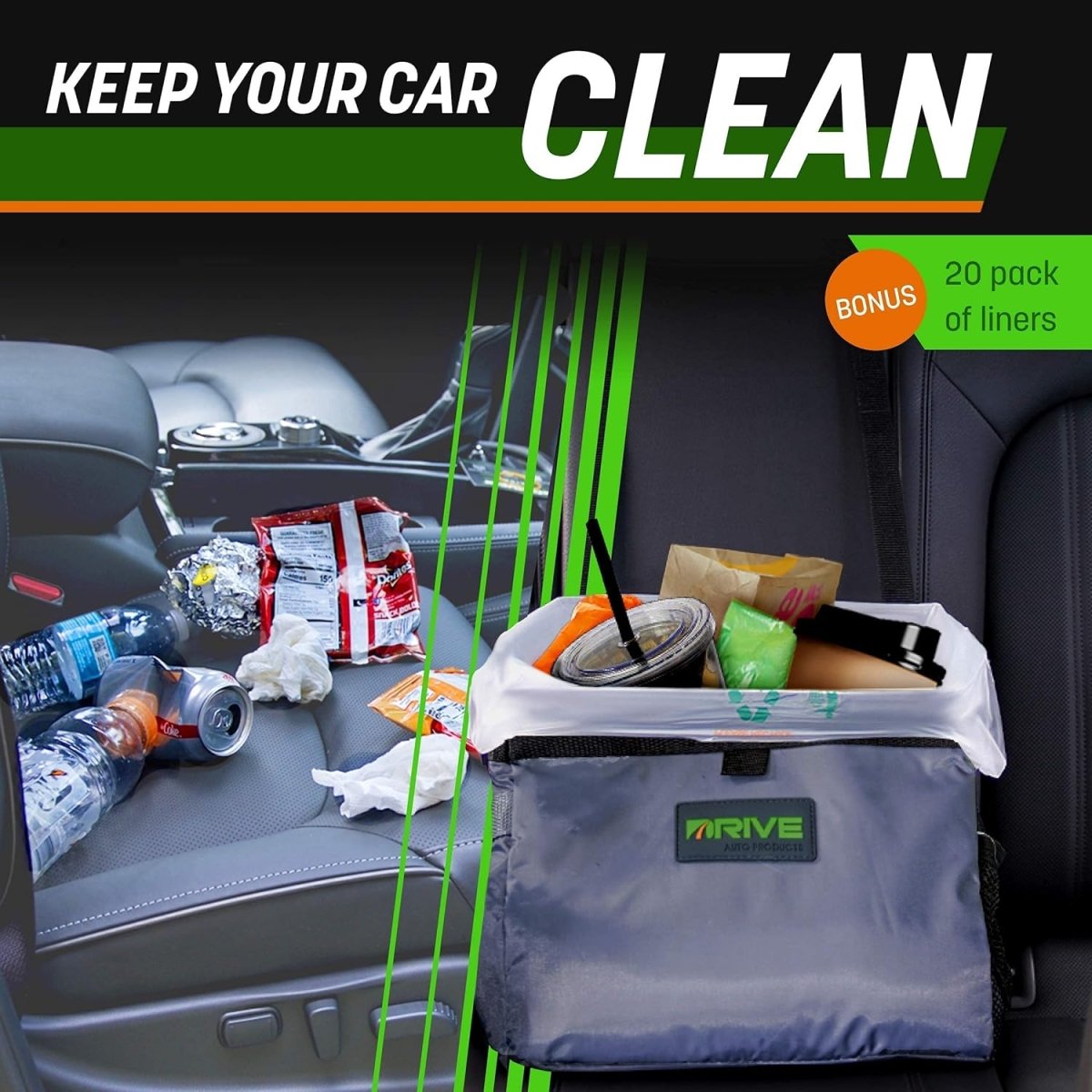 DRIVE Bin™ Prémium Autós Szemetes és Hűtőtáska – 2 az 1 - ben Megoldás - BShopy
