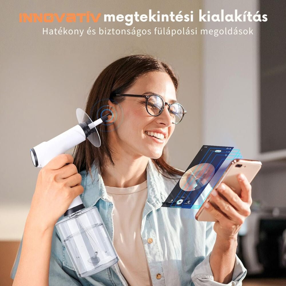 Elektromos fülzsír eltávolító kamerával és LED világítással – 4 nyomásfokozatú fültisztító készlet - BShopy