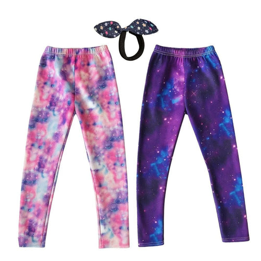 Galaxy Mintás Polárbéléses Téli Gyermek Leggings – 2 db Thermo Nadrág + 2 db Hajgumi (130) - BShopyX001FFYO1N_0