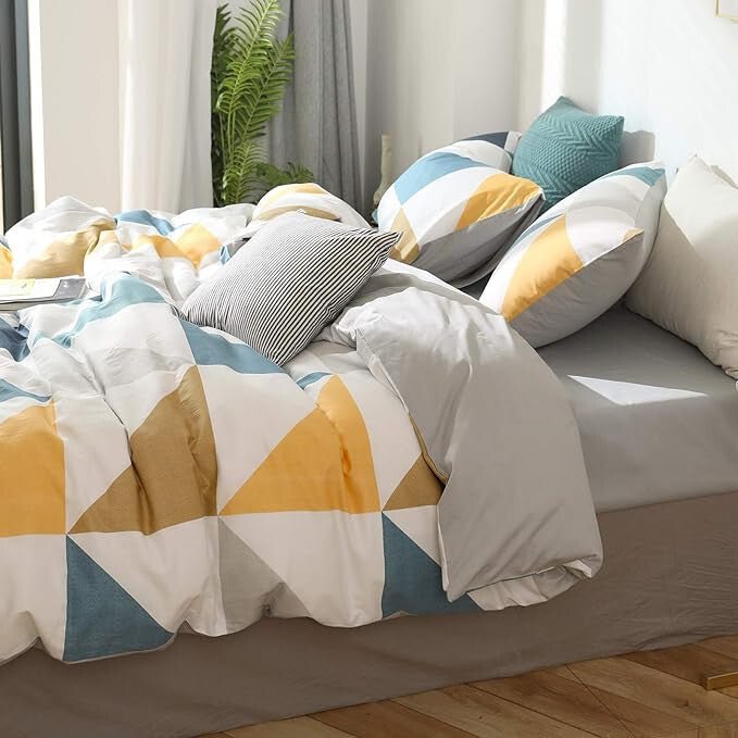 GETIYA Gyerek Ágyneműhuzat (Geometrikus Kék - Sárga) 135x200cm - BShopy