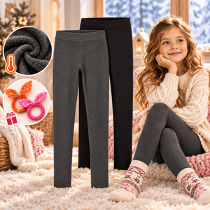 Thermohosen-Set für Kinder, 2 Stück – warme Winterleggings in Schwarz und Grau, mit Haargummis als Geschenk (150) – BShopy
