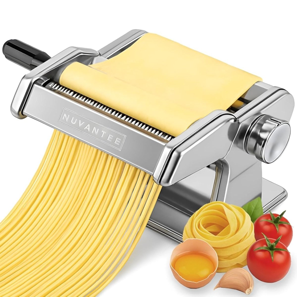 Házi Tésztakészítő Gép – Rozsdamentes Acél Tésztanyújtó 7 Fokozattal, Spagetti és Szélesmetélt Vágó - BShopy