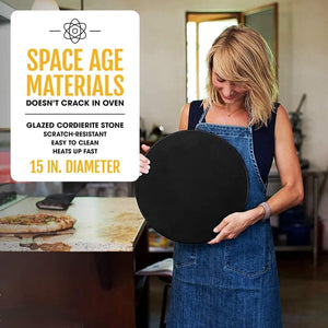 Heritage 38 cm Kerámia Pizza Sütőkő Szett - Tapadásmentes Pizza Stone Vágóval - Ropogós Pizza Sütőbe és Grillhez - BShopy