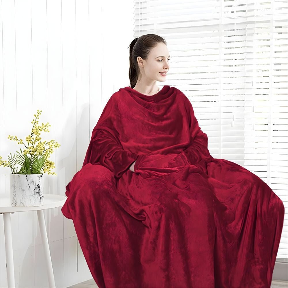 Hordható Pléd Kéznyílással és Zsebbel – Extra Puha Kivitel, Bordó - BShopyB09CYMWRP5_3