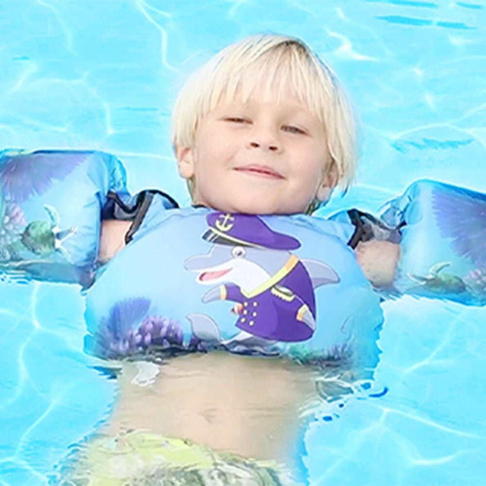 JEVDES Gyerek Úszómellény + Karúszó - Delfines Mintával (9 - 30 kg) - BShopy
