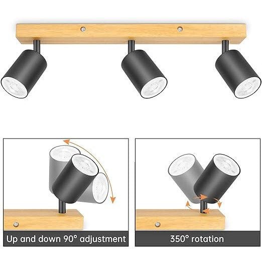 Kambo Forgatható, Állítható 3 Irányú LED Mennyezeti Spotlámpa (Fekete És Fa) - BShopy